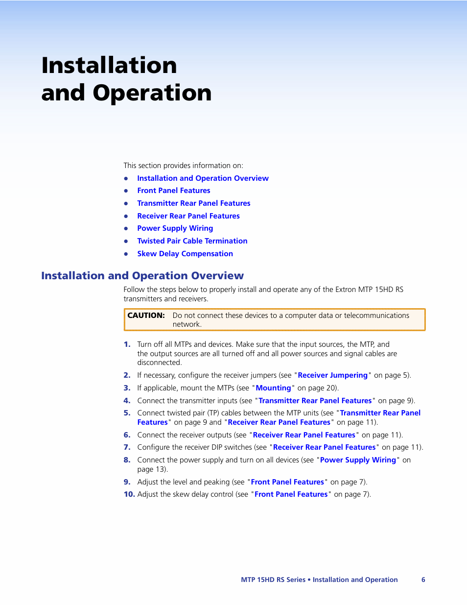 Installation and operation, Installation and operation overview | Extron Electronics MTP 15HD RS Series User Guide Rev. F User Manual | Page 10 / 26