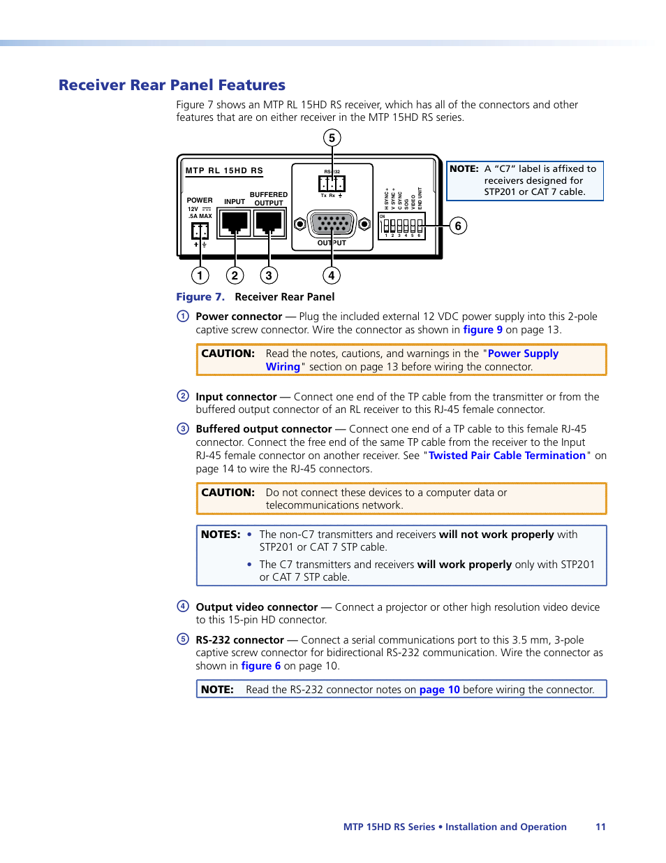 Receiver rear panel features, Eceiver dip switches (see | Extron Electronics MTP 15HD RS Series User Guide Rev. F User Manual | Page 15 / 26