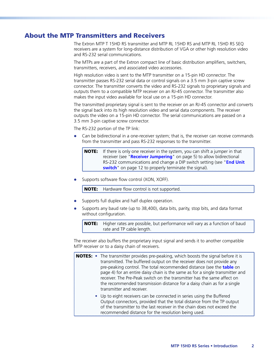 About the mtp transmitters and receivers, About this guide, Transmission distance | Extron Electronics MTP 15HD RS Series User Guide Rev. F User Manual | Page 6 / 26