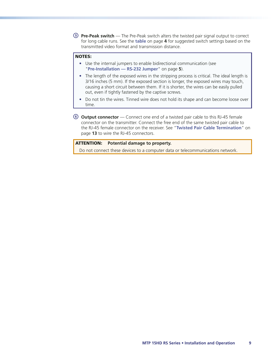 E-peak switch positions (see, Item | Extron Electronics MTP 15HD RS Series User Guide Rev. A User Manual | Page 13 / 24