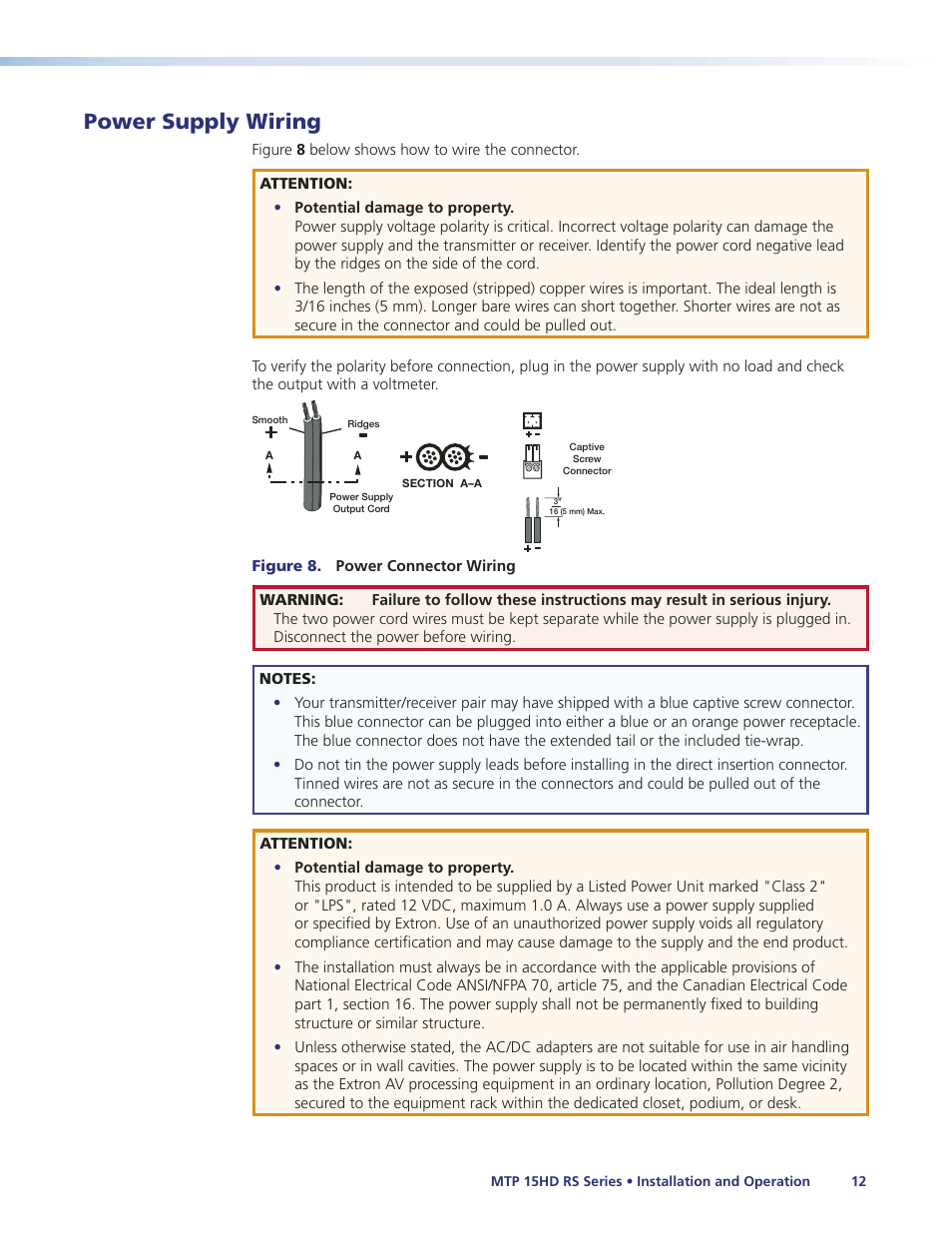 Power supply wiring, N on all devices (see, Figure 8 | Extron Electronics MTP 15HD RS Series User Guide Rev. A User Manual | Page 16 / 24