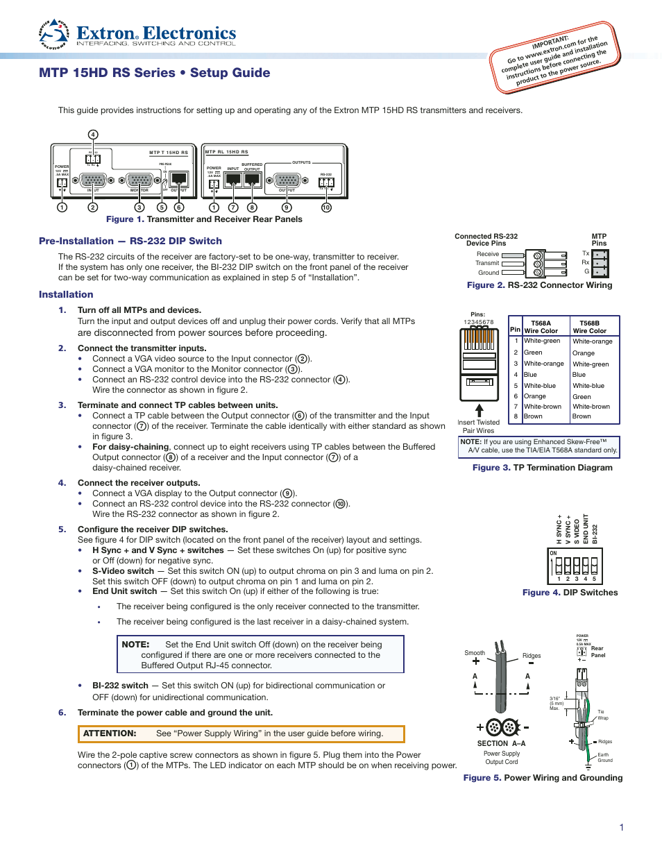 Extron Electronics MTP 15HD RS Series Setup Guide User Manual | 2 pages