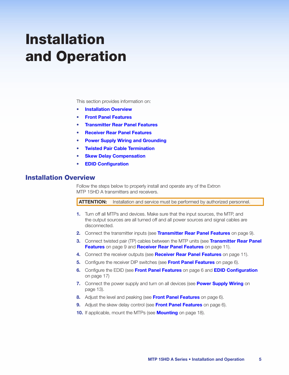 Installation and operation, Installation overview | Extron Electronics MTP 15HD A Series User Guide Rev. C User Manual | Page 10 / 25