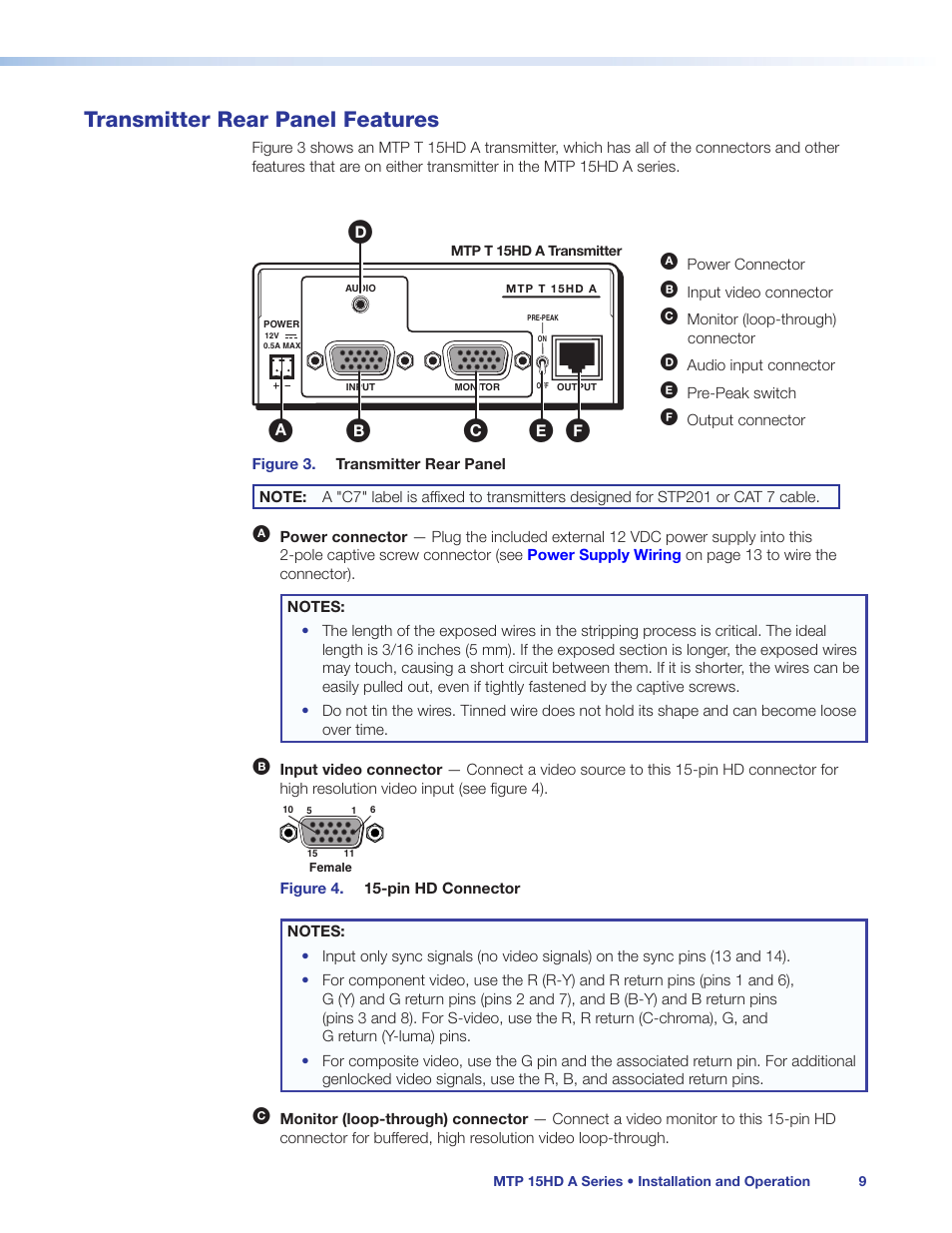 Transmitter rear panel features, Connect the transmitter inputs (see, Transmitter rear panel | Features | Extron Electronics MTP 15HD A Series User Guide Rev. C User Manual | Page 14 / 25