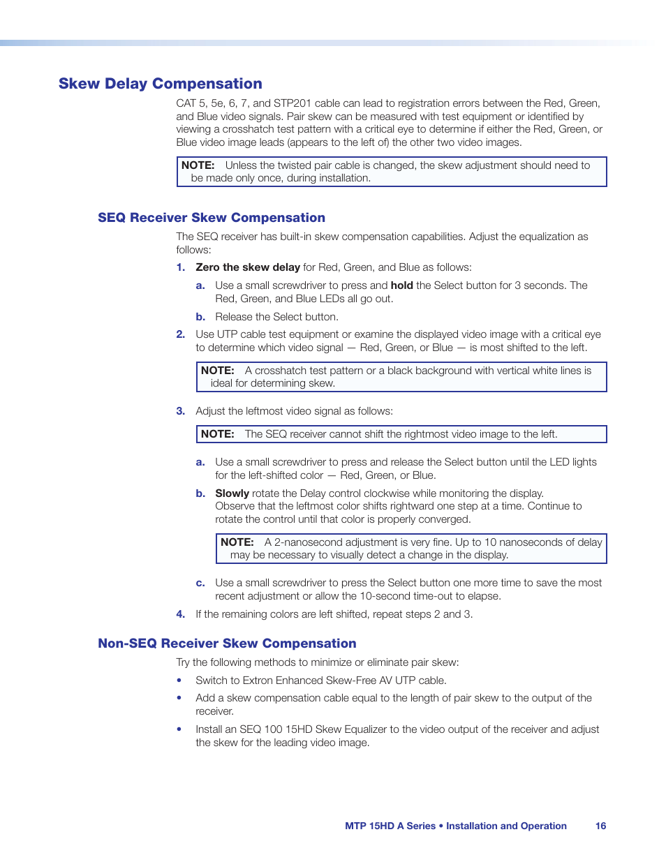 Skew delay compensation, Seq receiver skew compensation, Non-seq receiver skew compensation | Extron Electronics MTP 15HD A Series User Guide Rev. C User Manual | Page 21 / 25
