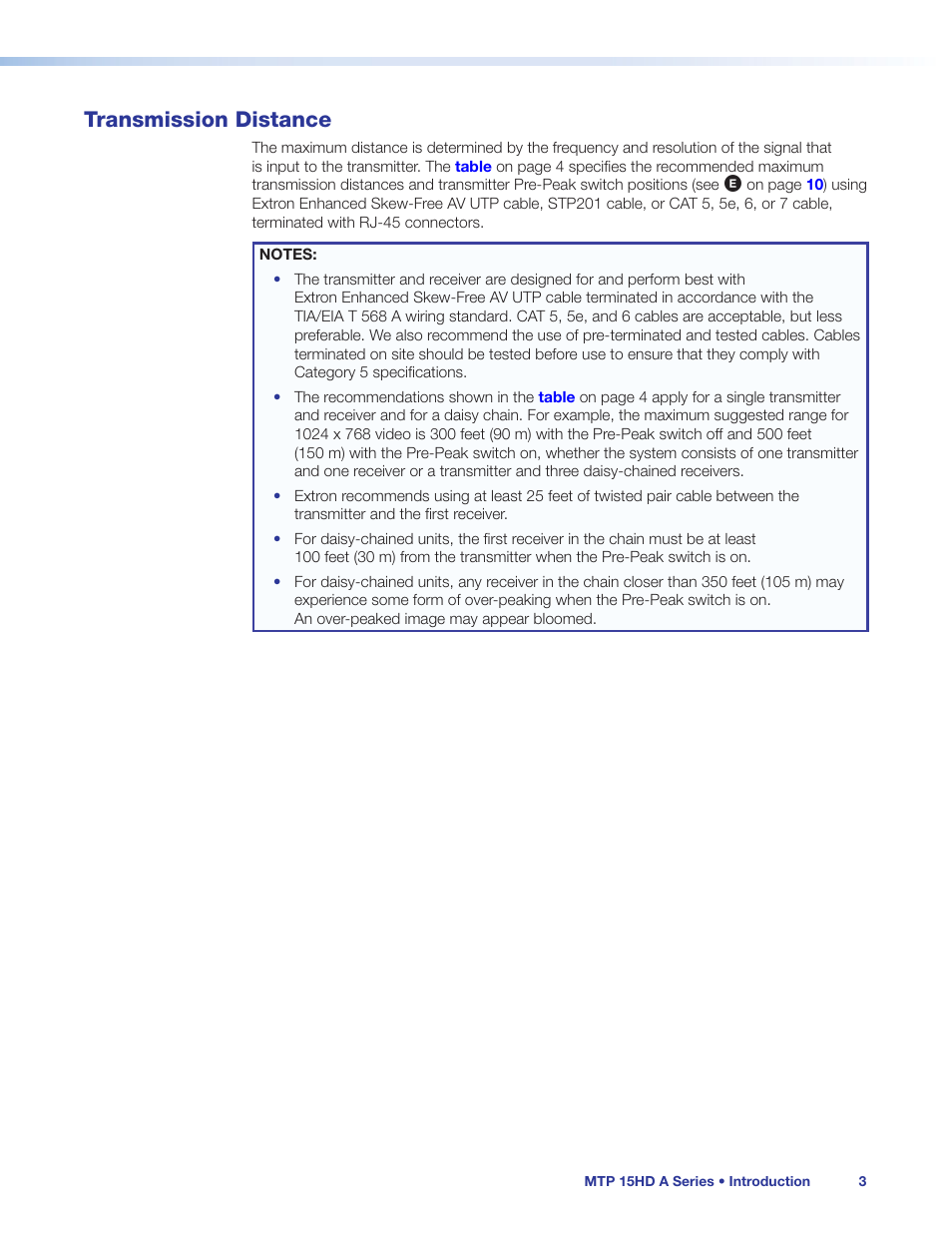 Transmission distance | Extron Electronics MTP 15HD A Series User Guide Rev. C User Manual | Page 8 / 25