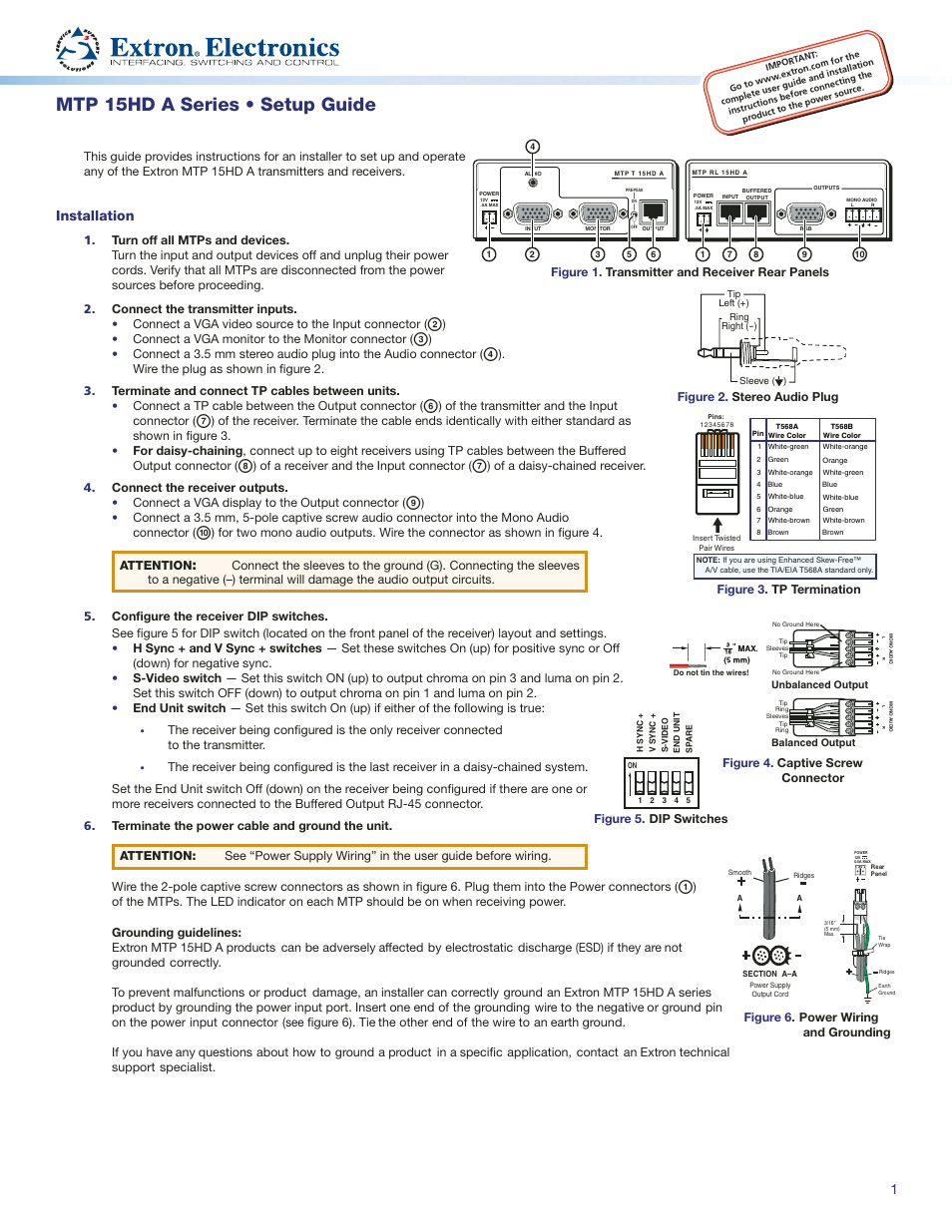 Extron Electronics MTP 15HD A Series Setup Guide User Manual | 2 pages