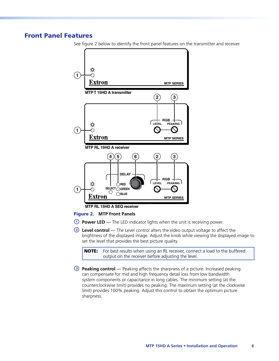 Front panel features, Ol (see | Extron Electronics MTP 15HD A Series User Guide Rev. F User Manual | Page 10 / 26