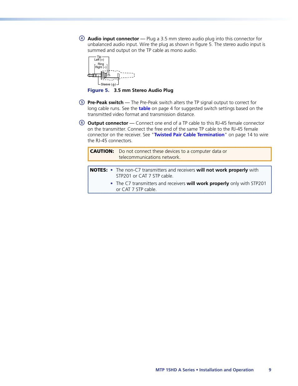 E-peak switch positions (see, Item | Extron Electronics MTP 15HD A Series User Guide Rev. F User Manual | Page 13 / 26