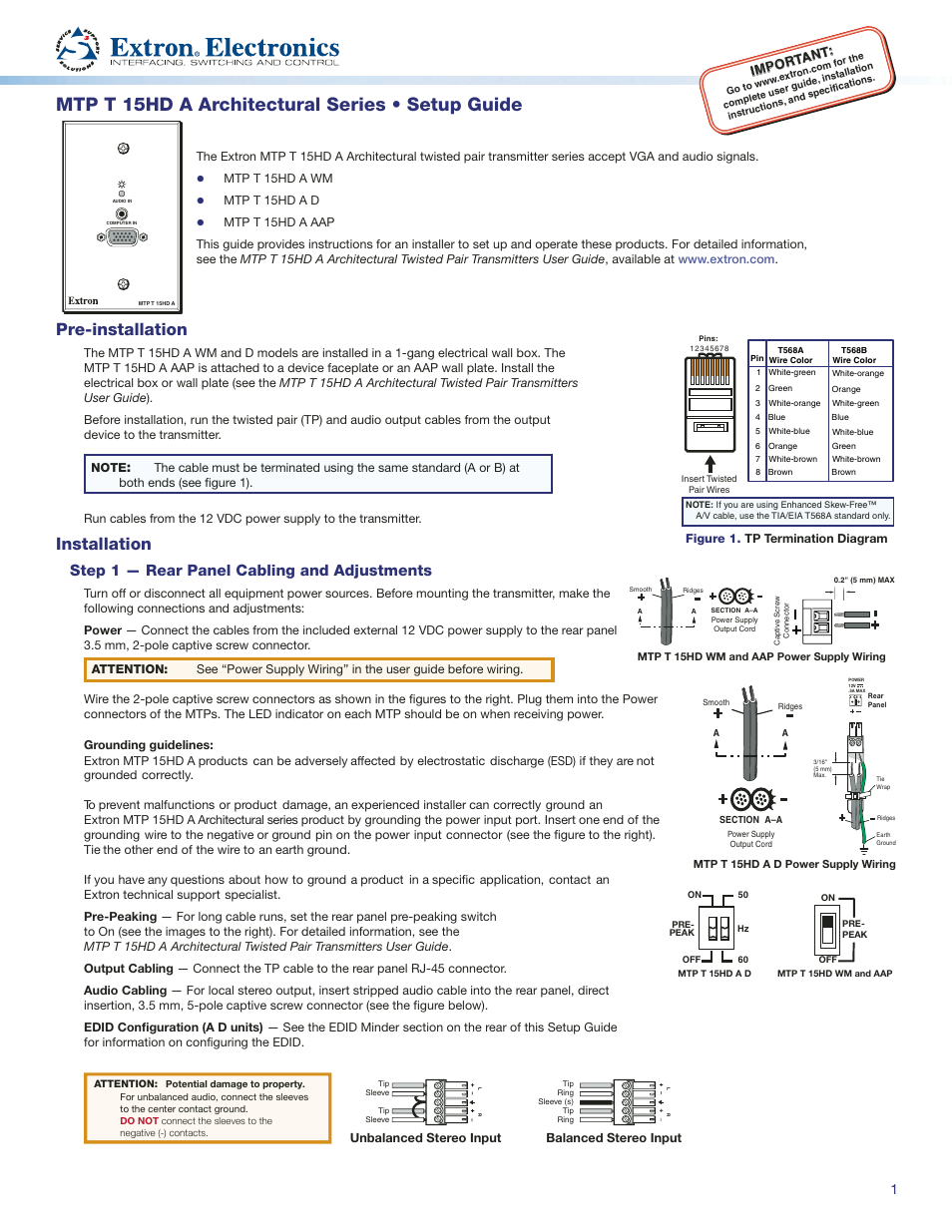 Extron Electronics MTP T 15HD A Architectural Series Setup Guide User Manual | 2 pages