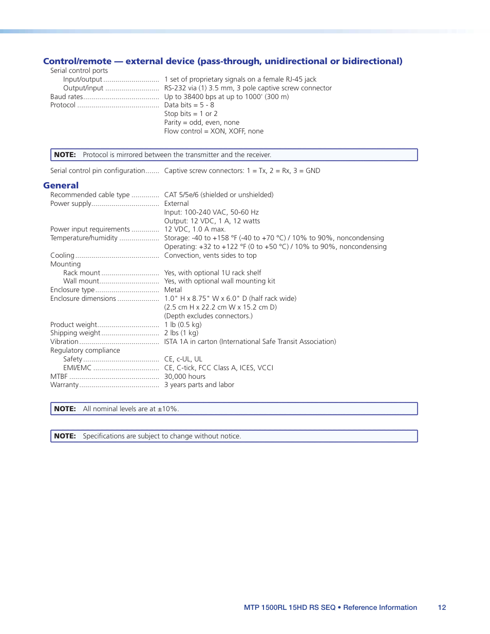 Extron Electronics MTP 1500RL 15HD RS SEQ User Guide User Manual | Page 18 / 22