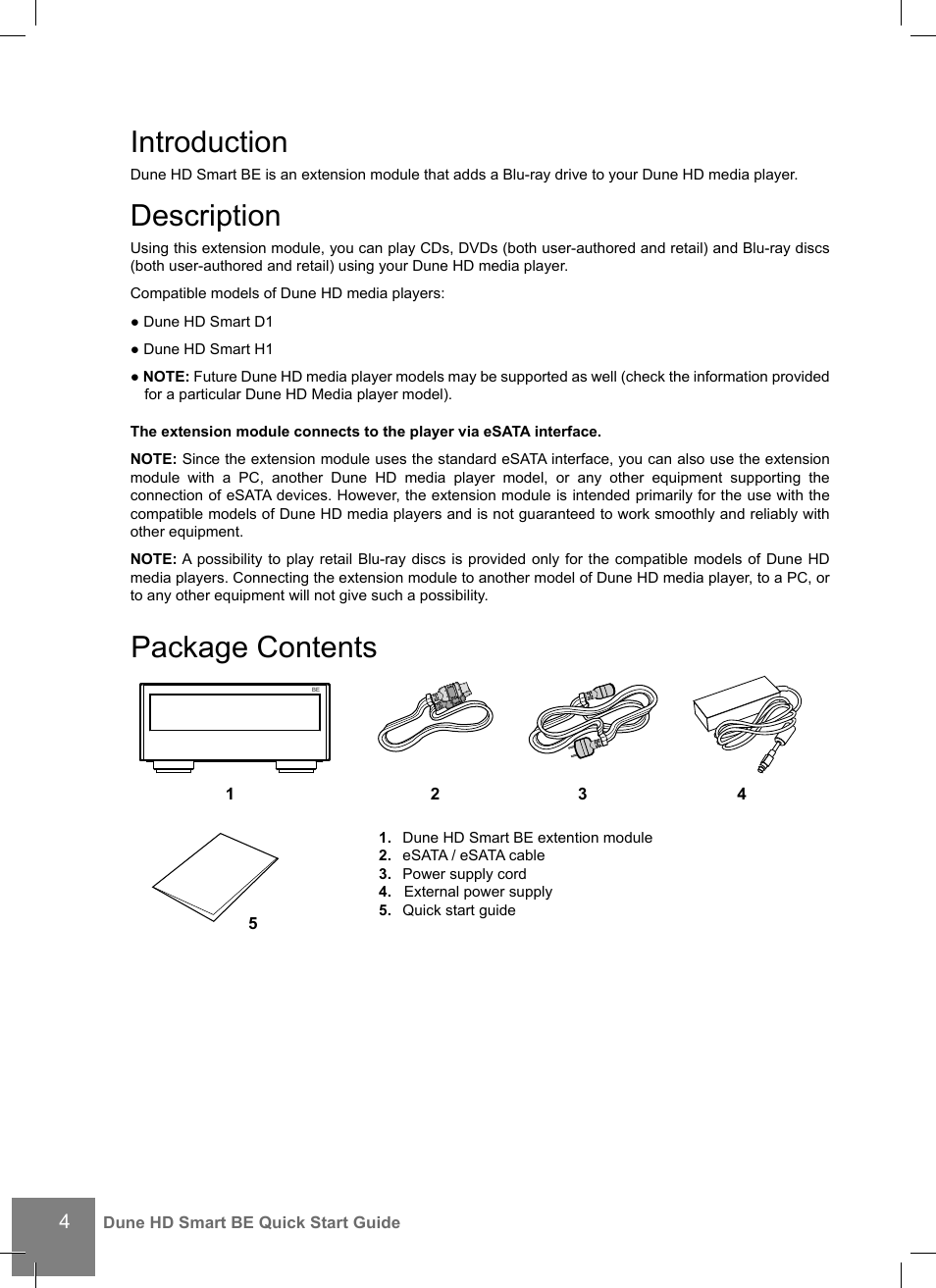 Introduction, Description, Package contents | DUNE Smart BE User Manual | Page 4 / 20