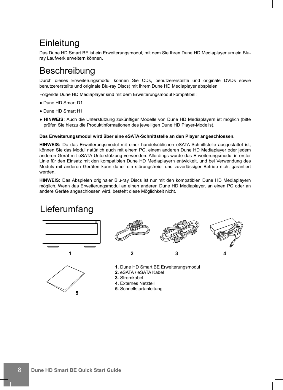 Einleitung, Beschreibung, Lieferumfang | DUNE Smart BE User Manual | Page 8 / 20
