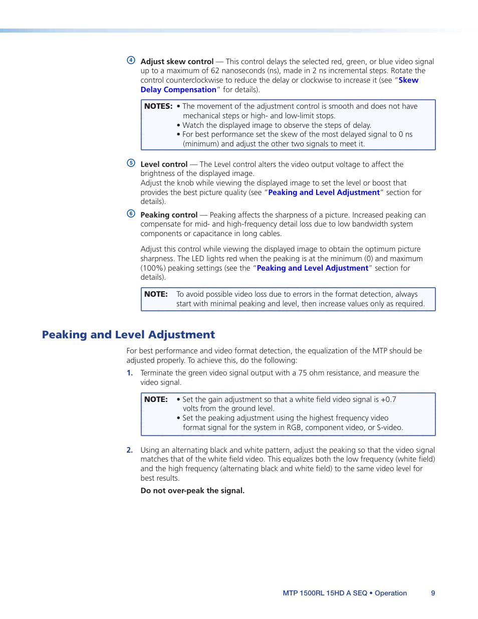 Peaking and level adjustment | Extron Electronics MTP 1500RL 15HD A SEQ User Guide User Manual | Page 15 / 22