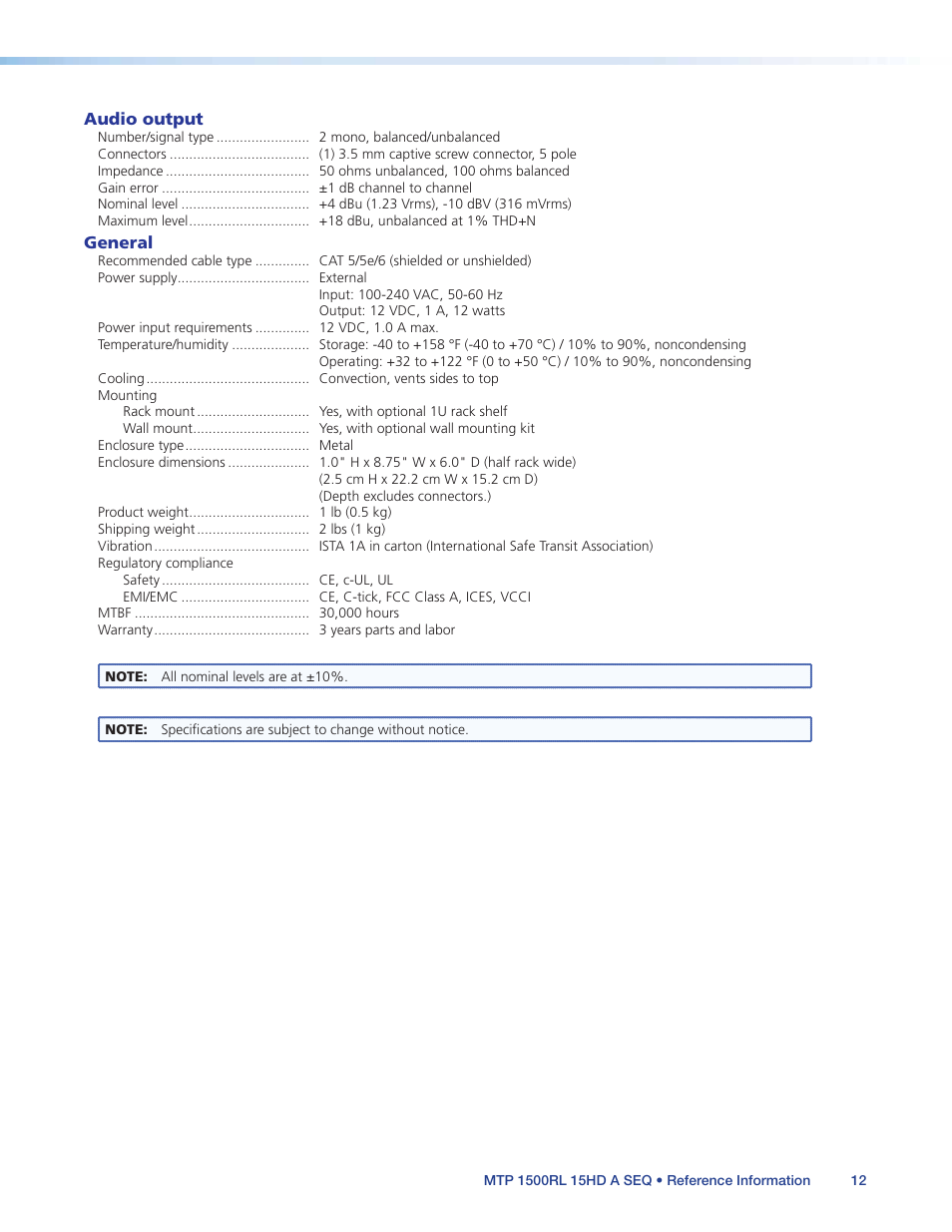 Extron Electronics MTP 1500RL 15HD A SEQ User Guide User Manual | Page 18 / 22