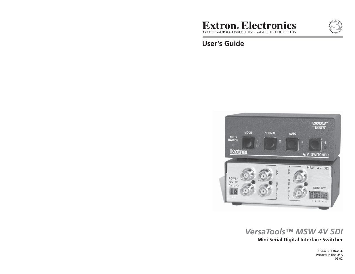 Extron Electronics MSW 4V SDI User Guide User Manual | 5 pages