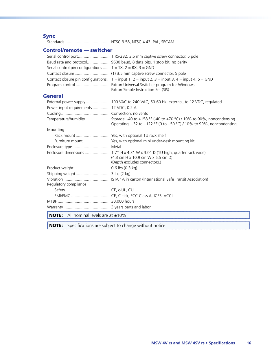 Extron Electronics MSW 4V rs User Guide User Manual | Page 22 / 30