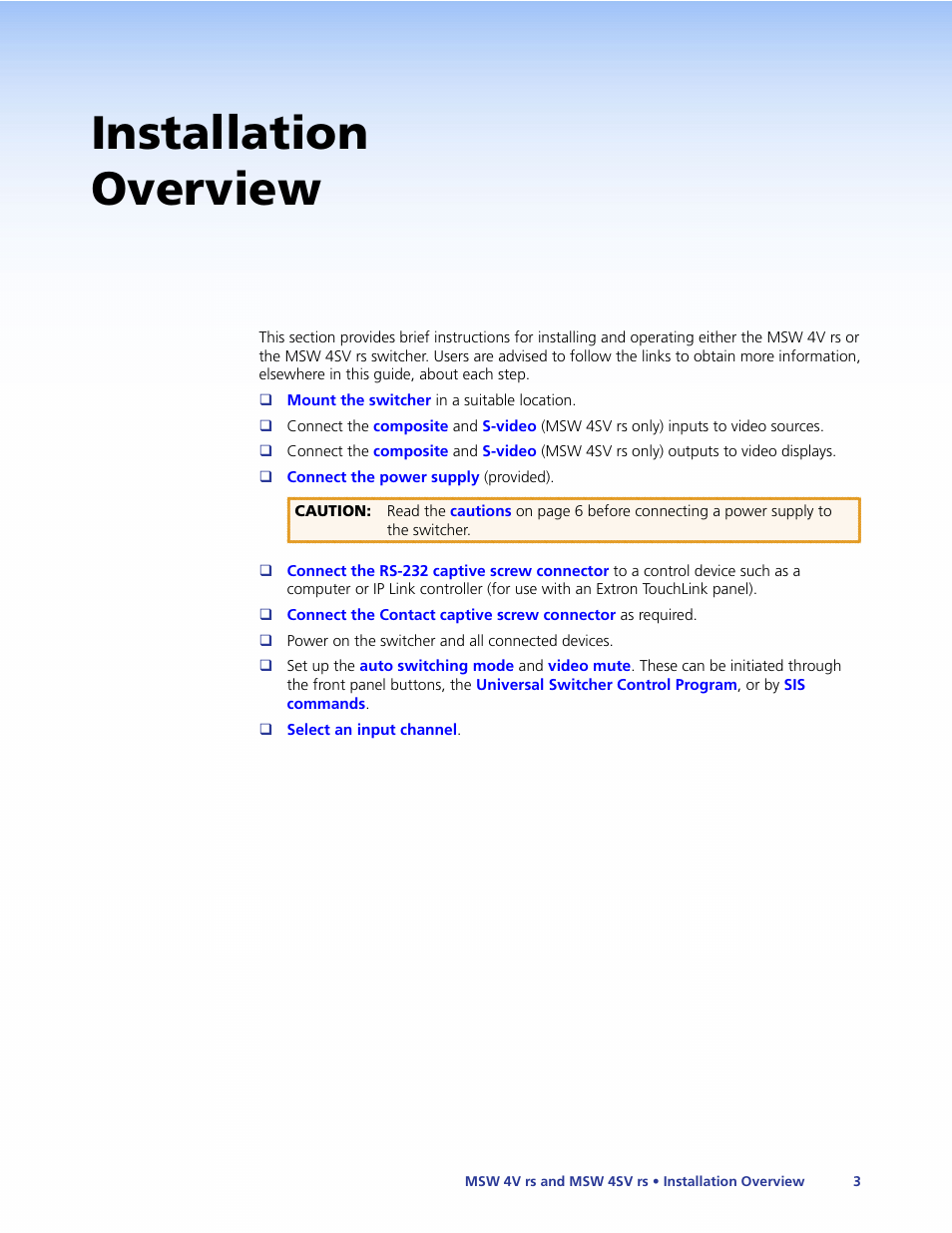 Installation overview | Extron Electronics MSW 4V rs User Guide User Manual | Page 9 / 30