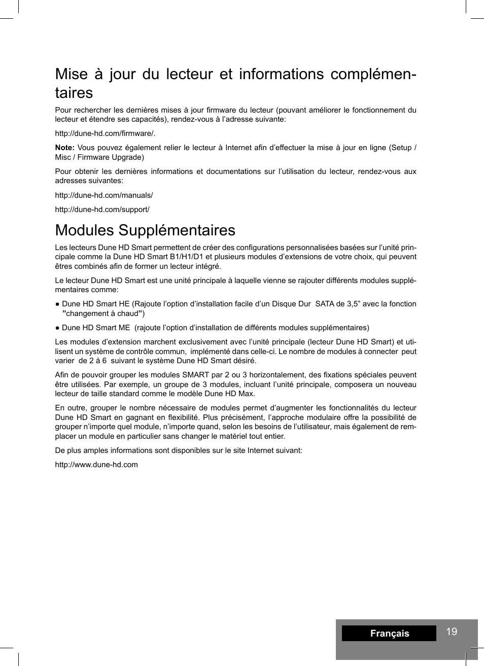 Modules supplémentaires | DUNE HD Smart B1 User Manual | Page 19 / 76