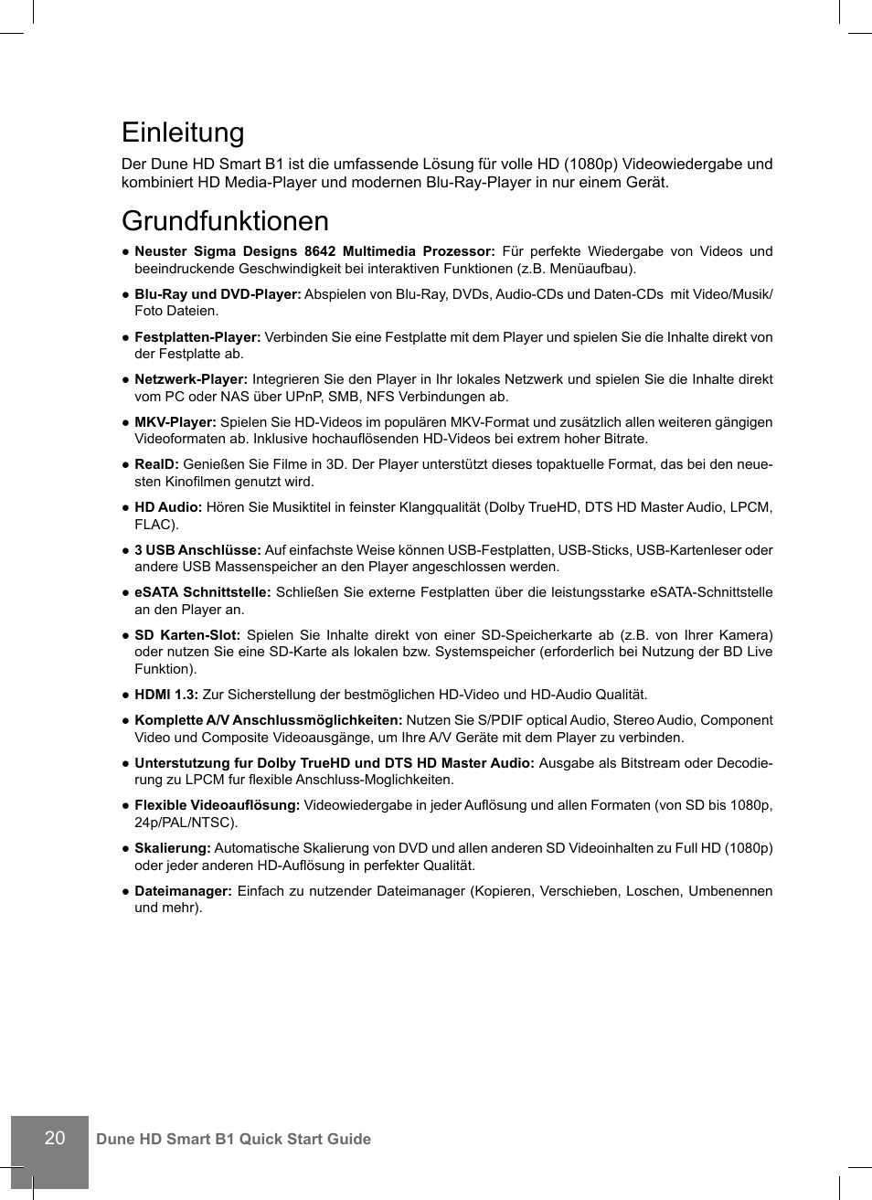 Einleitung, Grundfunktionen | DUNE HD Smart B1 User Manual | Page 20 / 76