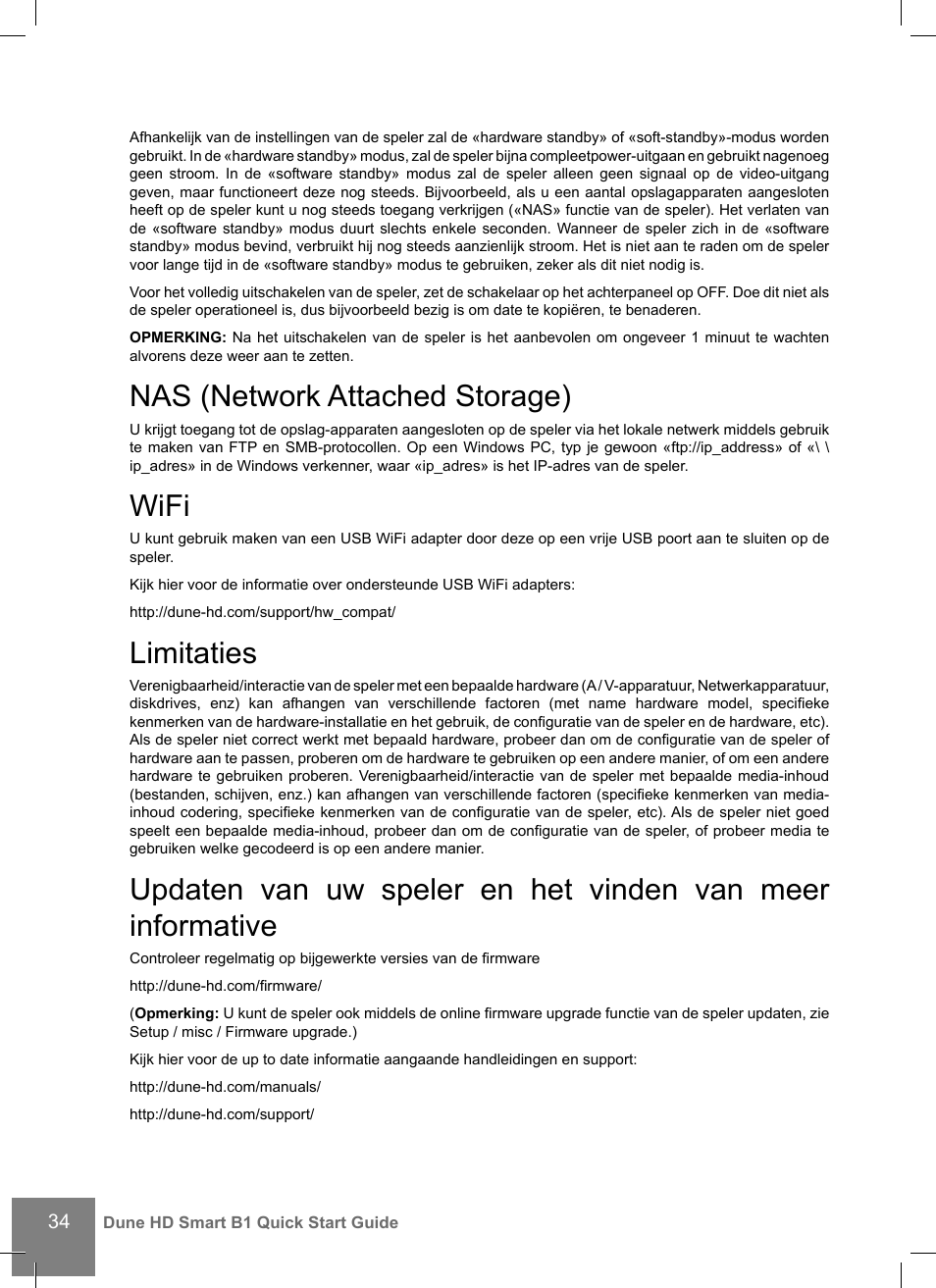 Nas (network attached storage), Wifi, Limitaties | DUNE HD Smart B1 User Manual | Page 34 / 76