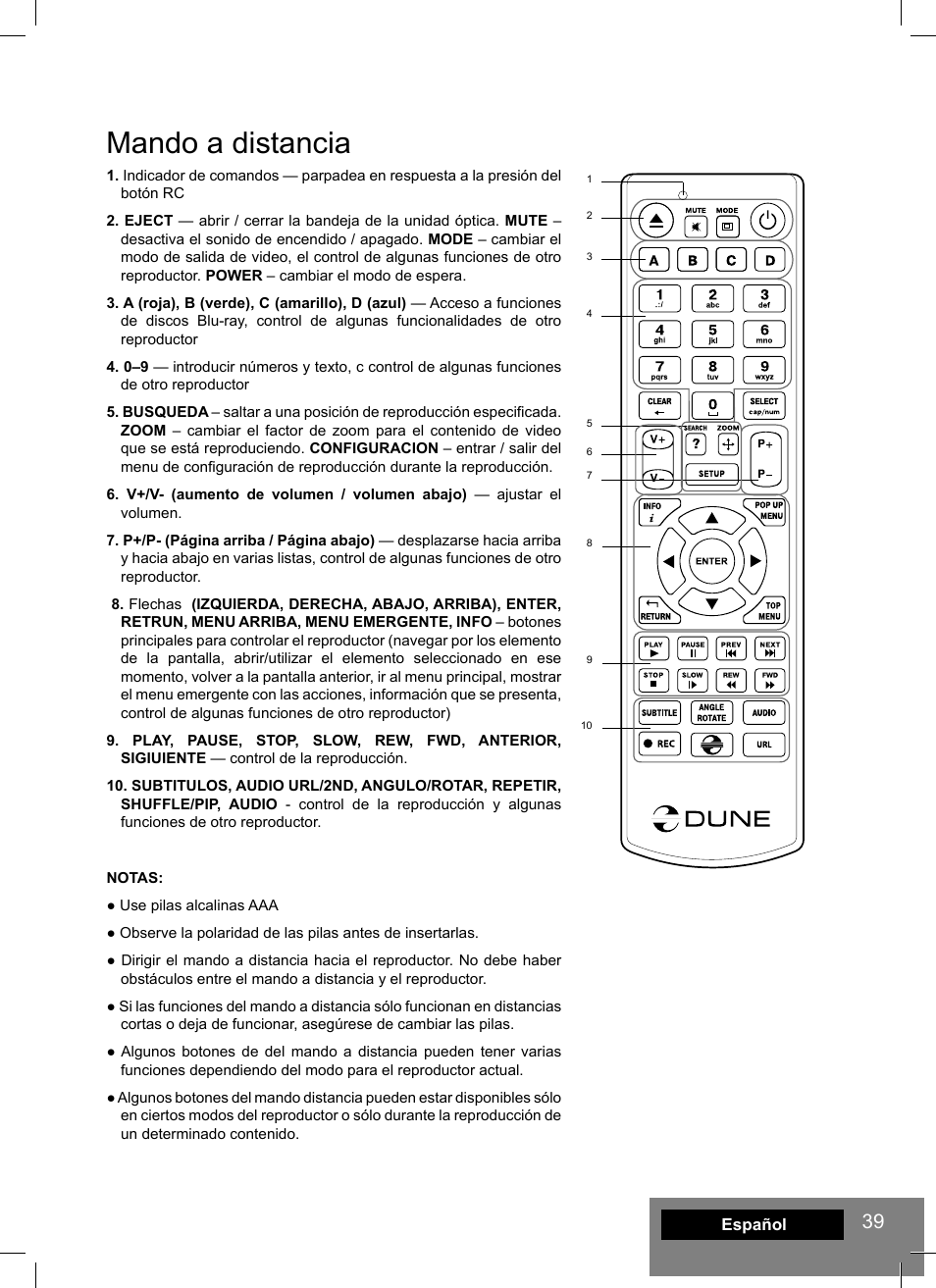 Mando a distancia | DUNE HD Smart B1 User Manual | Page 39 / 76