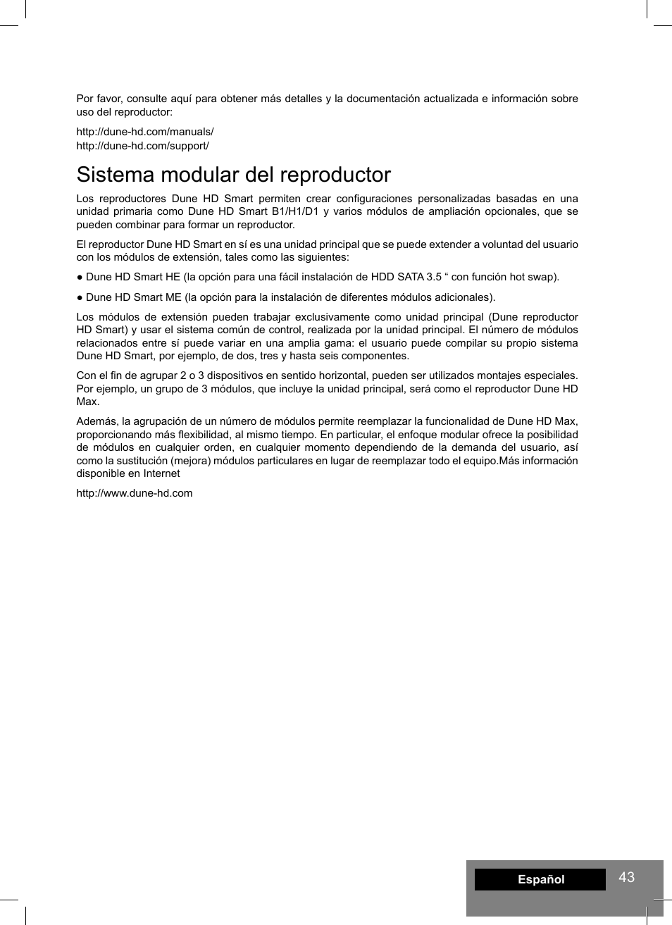 Sistema modular del reproductor | DUNE HD Smart B1 User Manual | Page 43 / 76