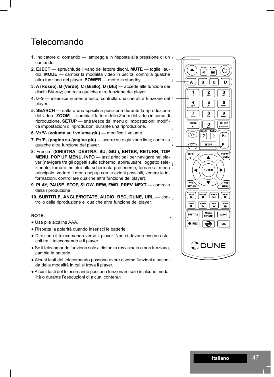 Telecomando | DUNE HD Smart B1 User Manual | Page 47 / 76