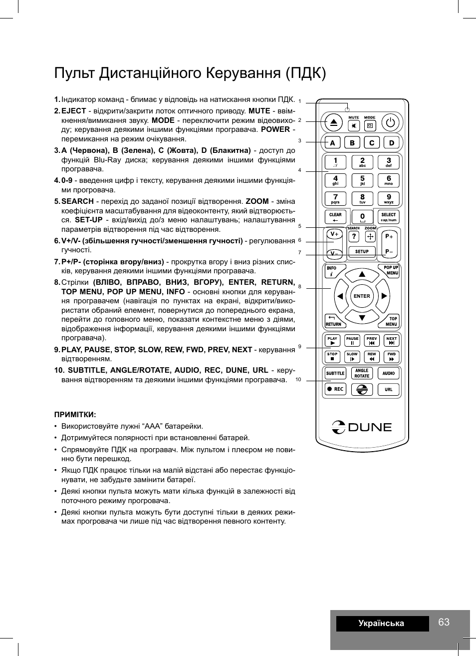 Пульт дистанційного керування (пдк) | DUNE HD Smart B1 User Manual | Page 63 / 76