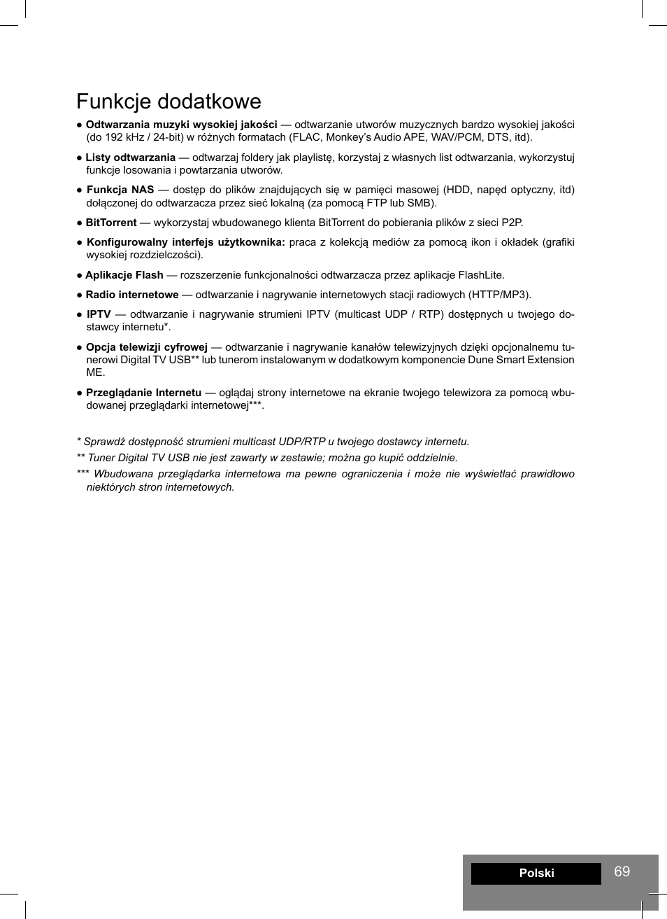 Funkcje dodatkowe | DUNE HD Smart B1 User Manual | Page 69 / 76