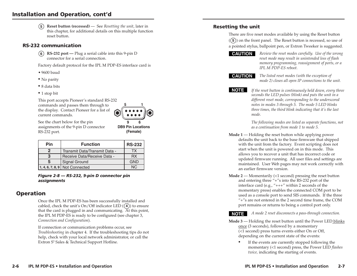 Installation and operation, cont’d, Operation | Extron Electronics IPL M PDP-ES User Guide User Manual | Page 10 / 36