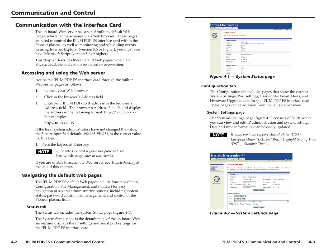 Communication and control, Communication with the interface card | Extron Electronics IPL M PDP-ES User Guide User Manual | Page 16 / 36