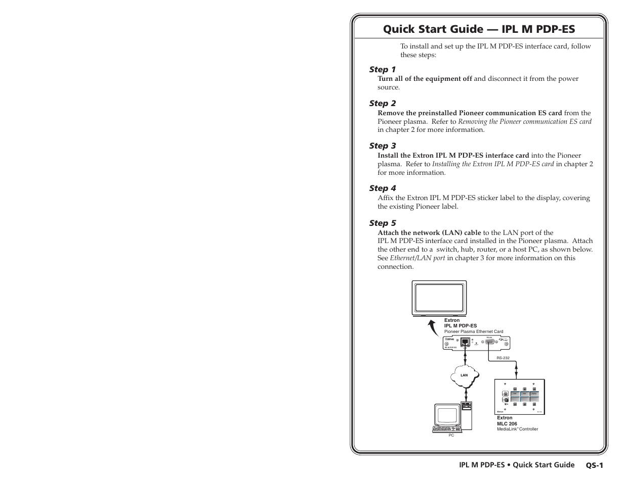 Quick start guide — ipl m pdp-es, Reset, Mlc 206 display power volume max/ min | Extron Electronics IPL M PDP-ES User Guide User Manual | Page 3 / 36