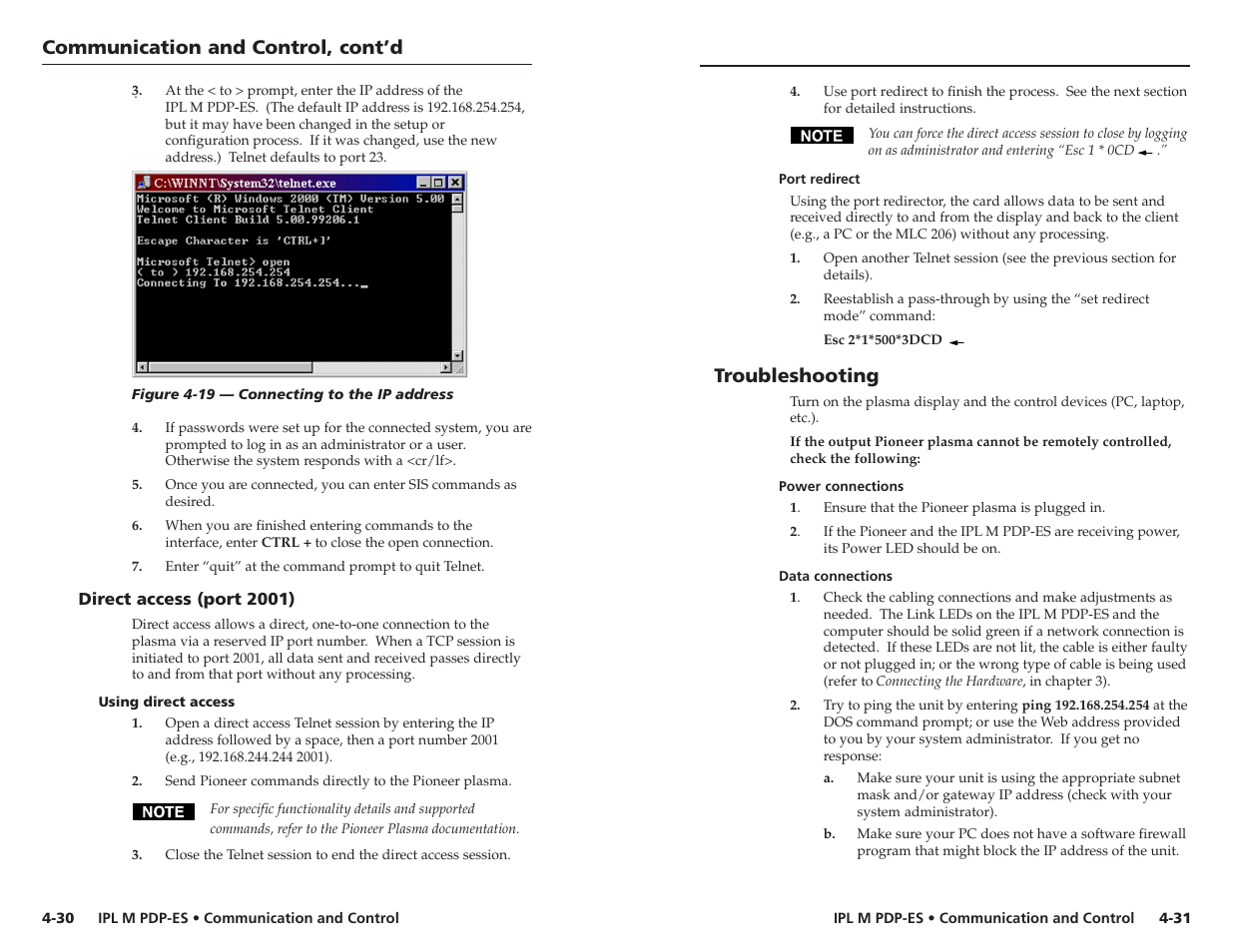 Communication and control, cont’d, Troubleshooting | Extron Electronics IPL M PDP-ES User Guide User Manual | Page 30 / 36