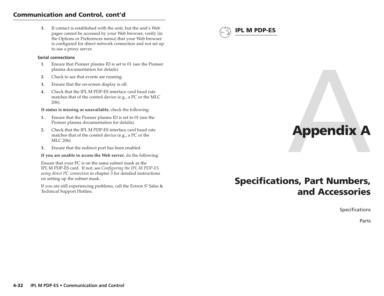 Appendix a | Extron Electronics IPL M PDP-ES User Guide User Manual | Page 31 / 36