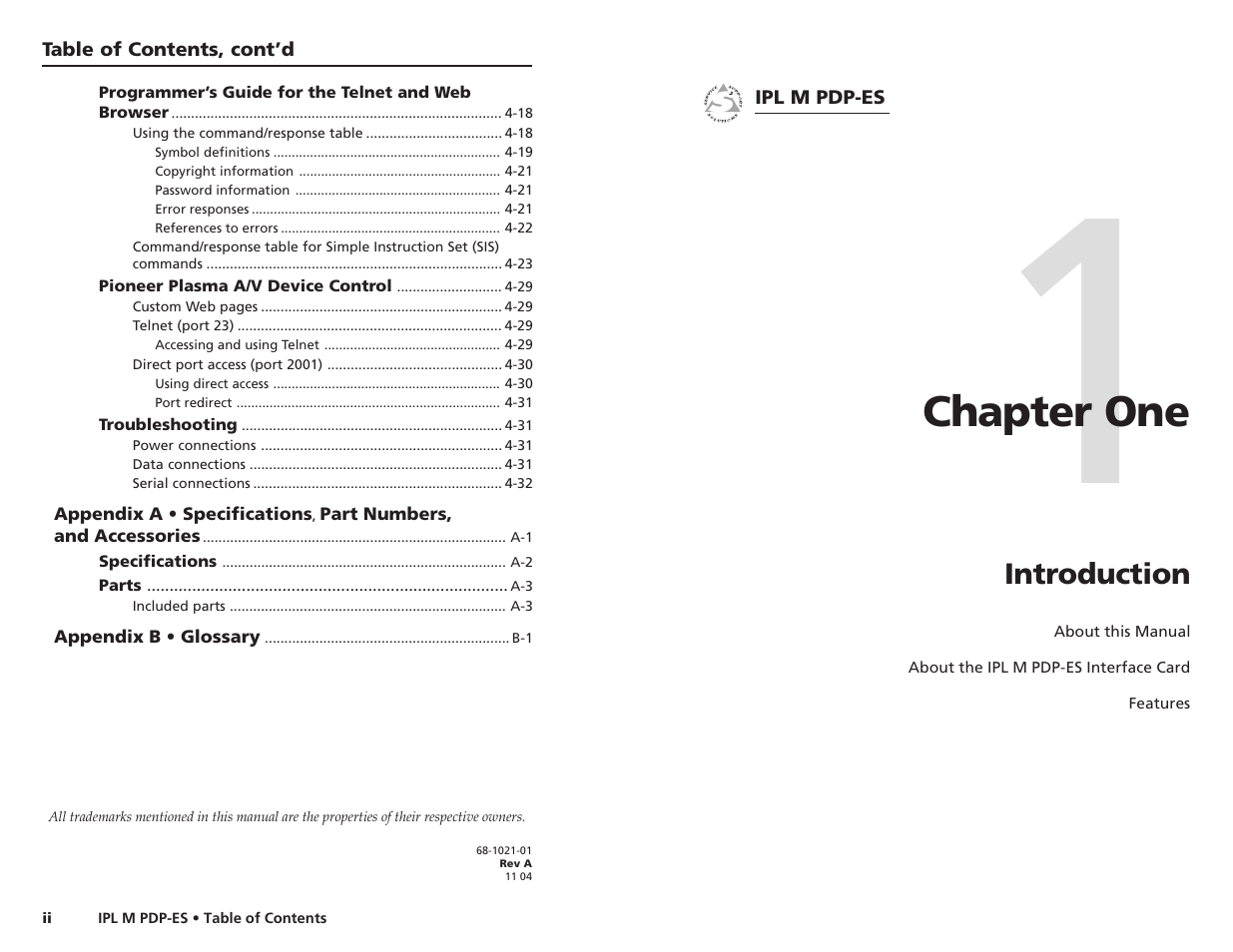 Chapter one, Introduction | Extron Electronics IPL M PDP-ES User Guide User Manual | Page 5 / 36