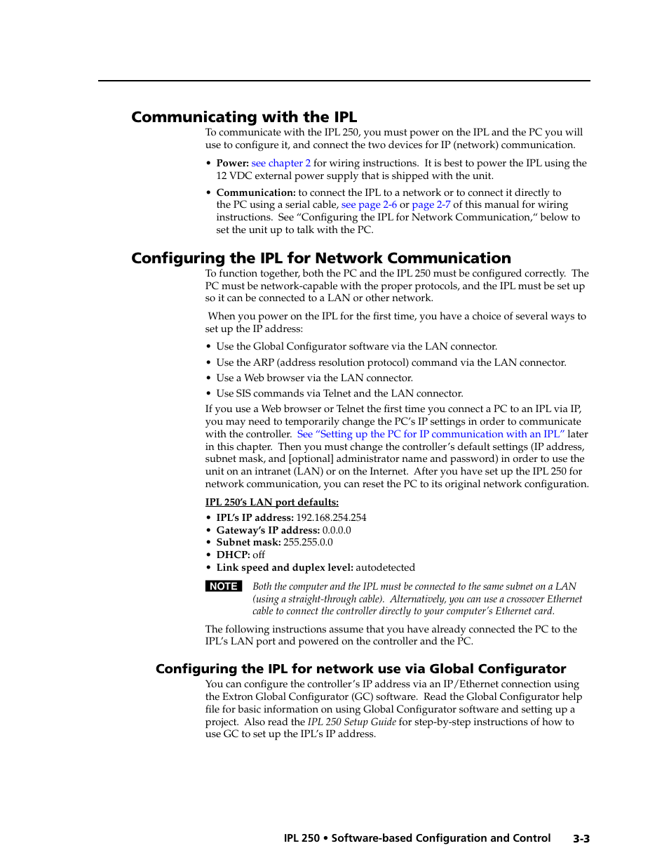 Communicating with the ipl, Configuring the ipl for network communication, See “configuring the unit | For network communication | Extron Electronics IPL 250 Reference Manual User Manual | Page 29 / 109