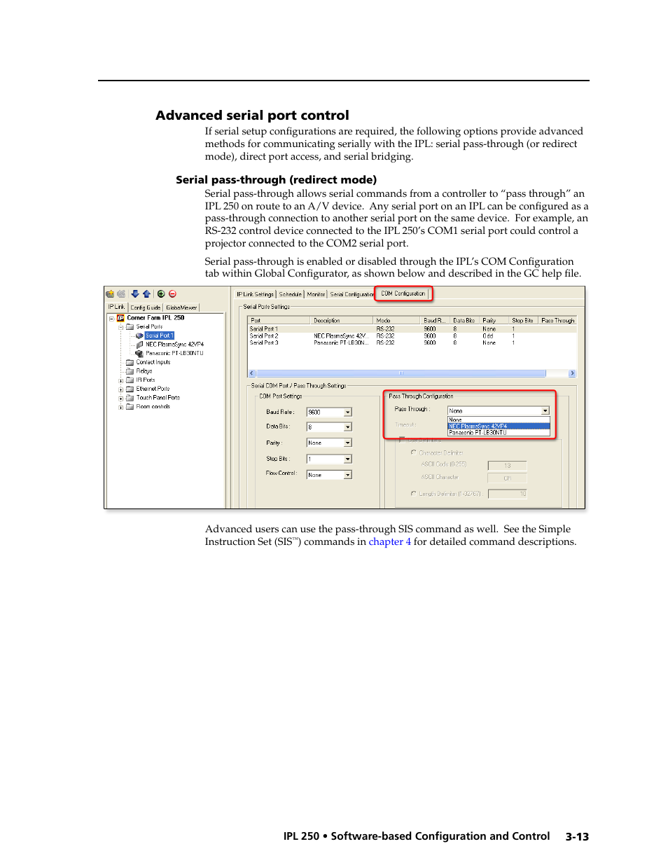 Advanced serial port control, Serial pass-through (redirect mode), Advanced serial port control -13 | Serial pass-through (redirect mode) -13 | Extron Electronics IPL 250 Reference Manual User Manual | Page 39 / 109