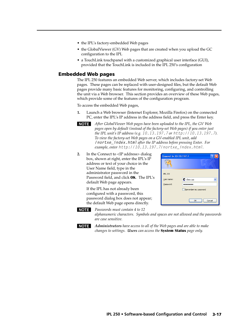 Controlling an ipl 250, Embedded web pages | Extron Electronics IPL 250 Reference Manual User Manual | Page 43 / 109