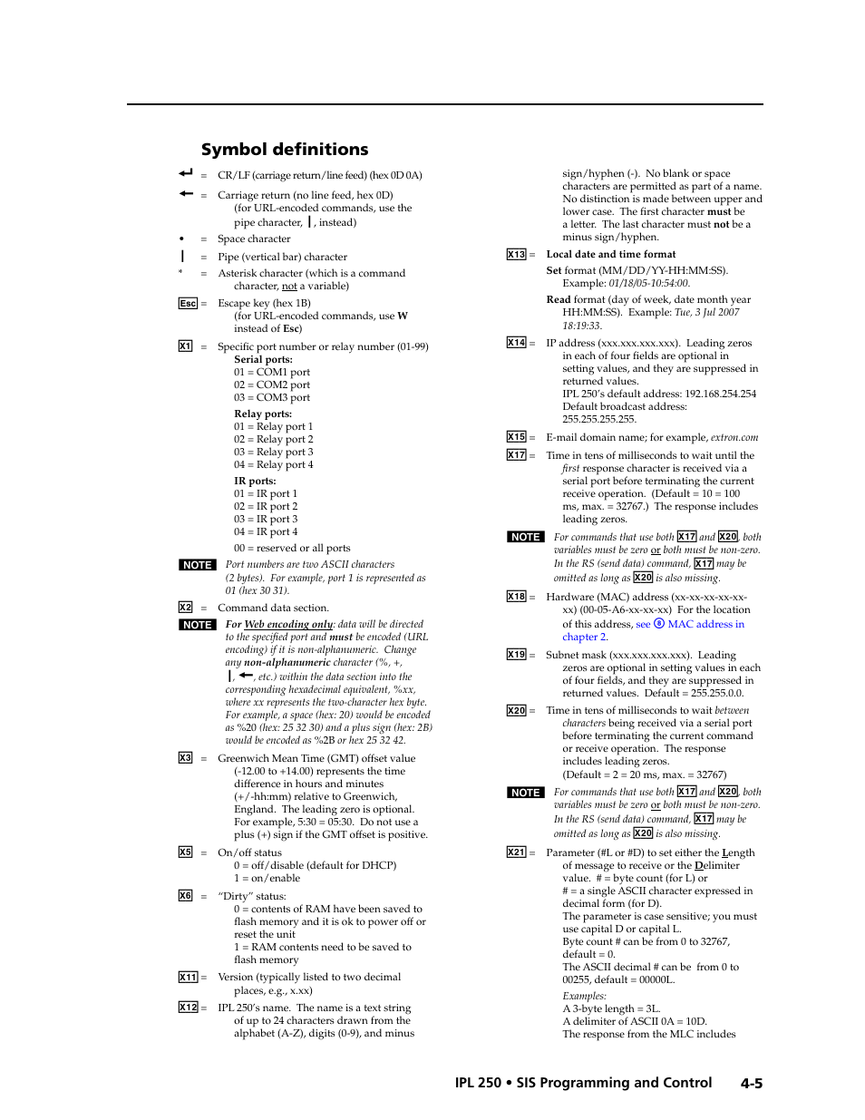 Symbol definitions, Symbol definitions -5 | Extron Electronics IPL 250 Reference Manual User Manual | Page 61 / 109