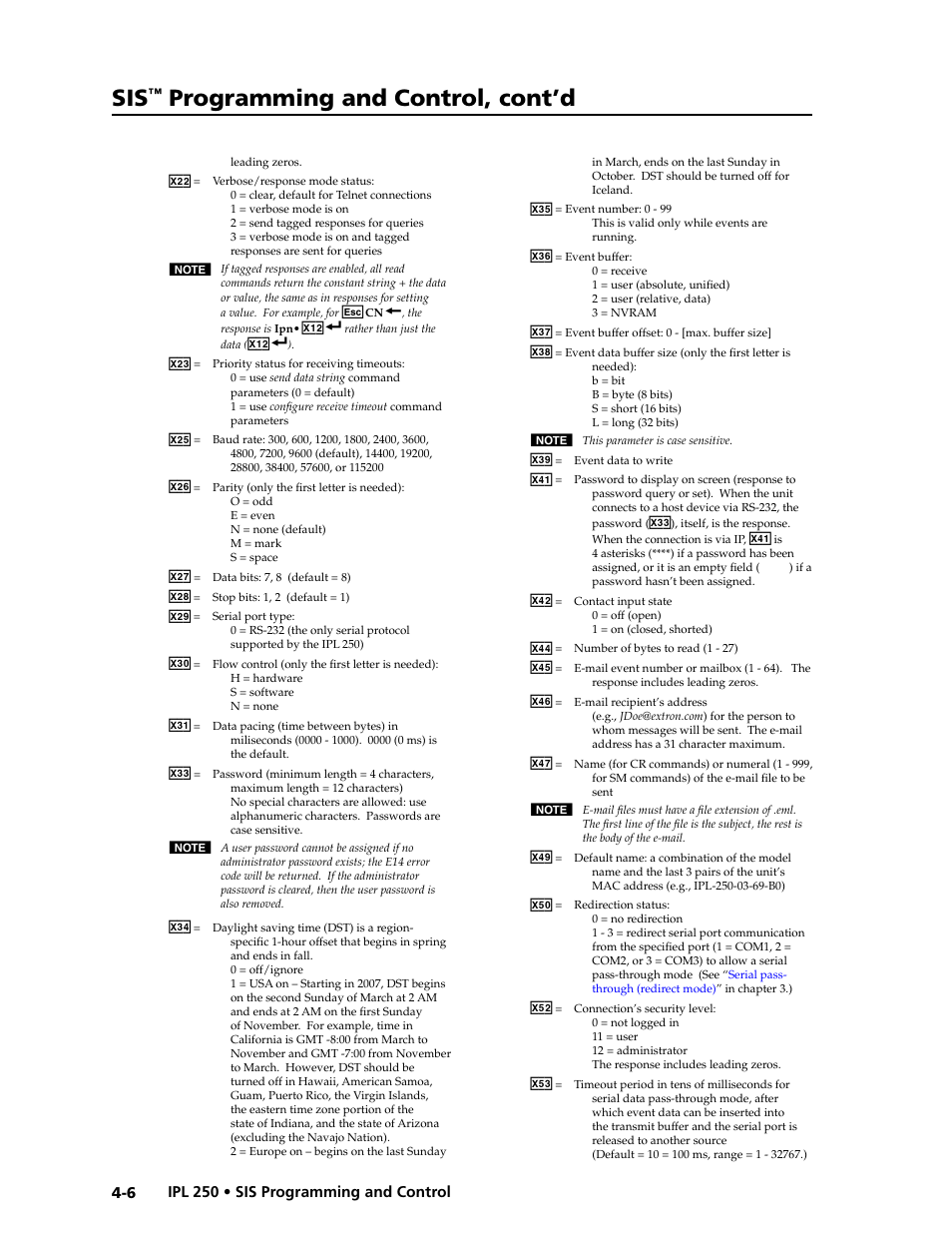 Programming and control, cont’d | Extron Electronics IPL 250 Reference Manual User Manual | Page 62 / 109