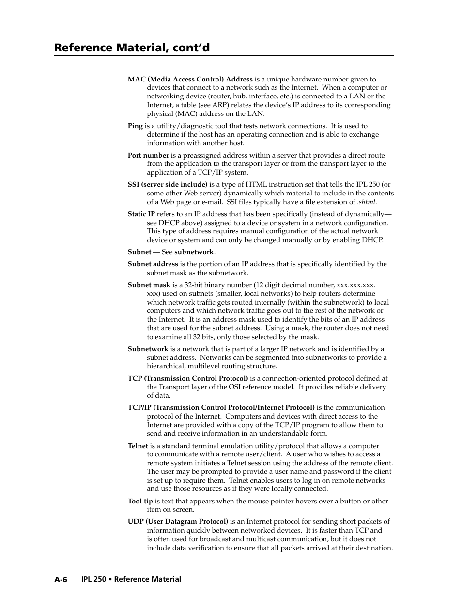 Reference material, cont’d | Extron Electronics IPL 250 Reference Manual User Manual | Page 92 / 109