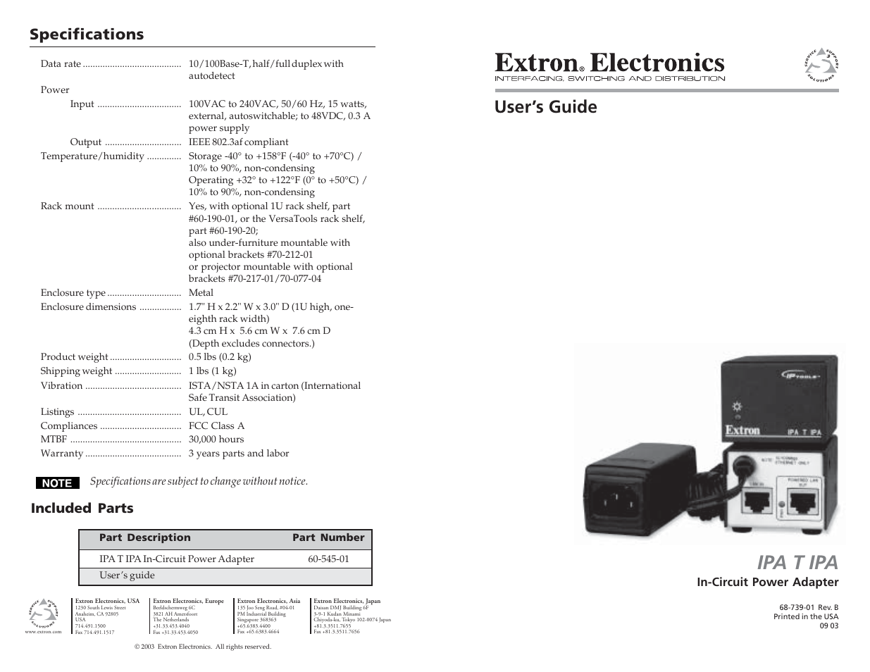 Extron Electronics IPA T IPA User Manual | 2 pages