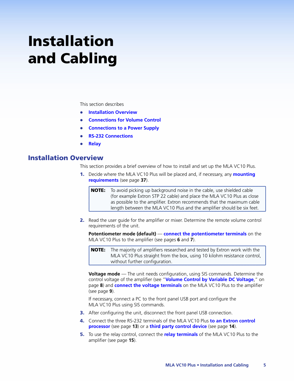 Installation and cabling, Installation overview | Extron Electronics MLA VC10 Plus User Guide User Manual | Page 11 / 45