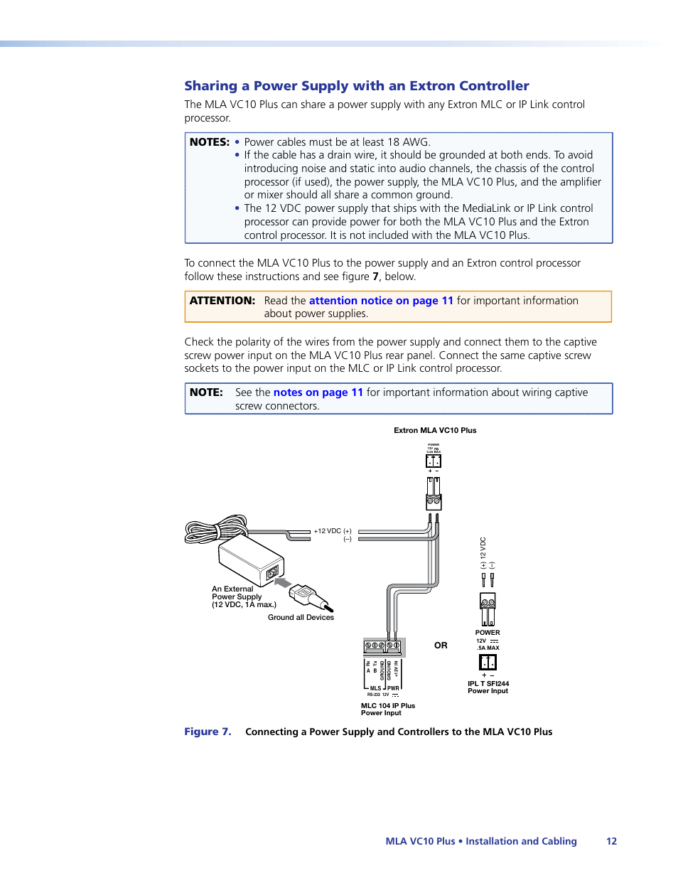 Sharing a power supply with an extron controller, E a power supply (see the | Extron Electronics MLA VC10 Plus User Guide User Manual | Page 18 / 45