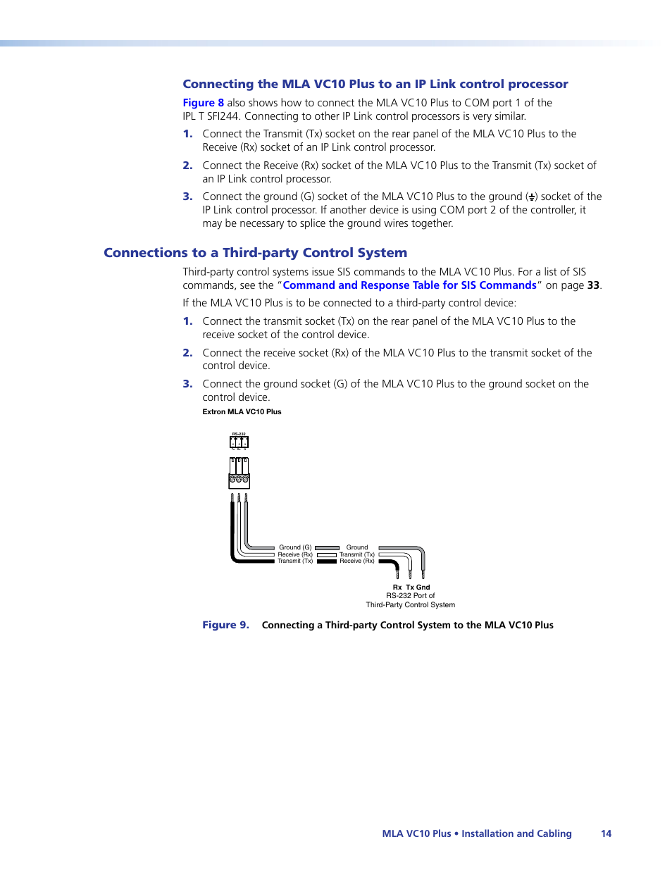 Connections to a third-party control system, Connections to a, Third-party control system | Third party control device | Extron Electronics MLA VC10 Plus User Guide User Manual | Page 20 / 45