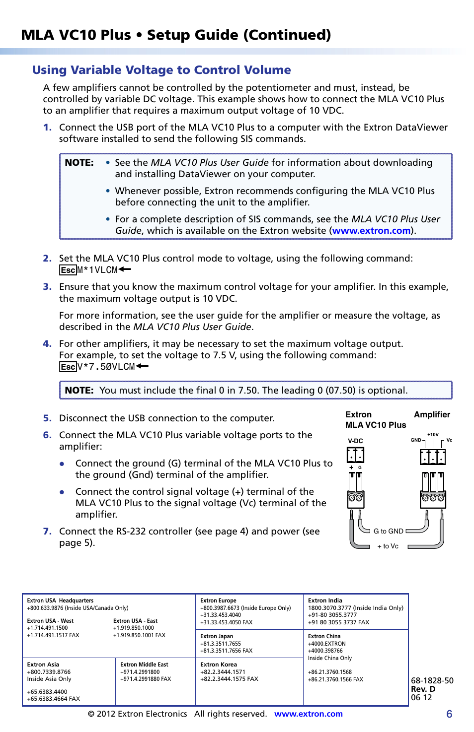Mla vc10 plus • setup guide (continued), Using variable voltage to control volume | Extron Electronics MLA VC10 Plus Setup Guide User Manual | Page 6 / 6