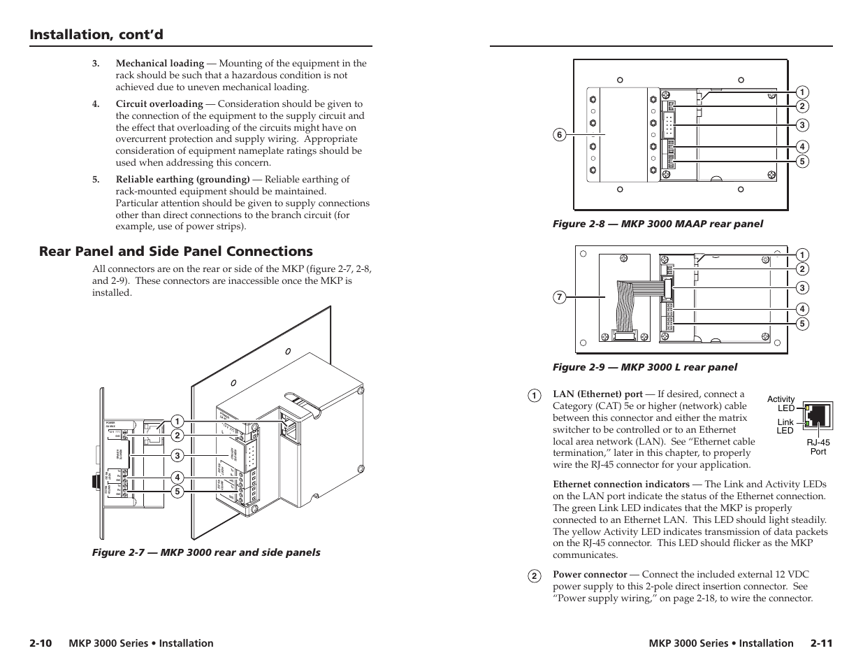 Rear panel and side panel connections, Installation, cont’d, Mkp 3000 series • installation | Extron Electronics MKP 3000 Series User Manual | Page 14 / 55