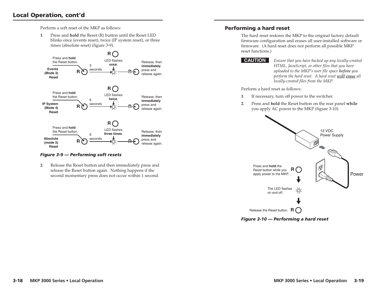 Performing a hard reset, Local operation, cont’d | Extron Electronics MKP 3000 Series User Manual | Page 29 / 55