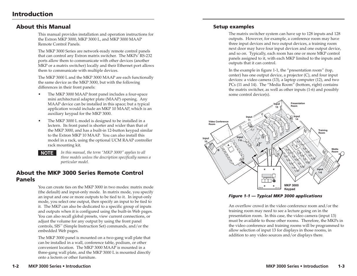 About this manual, About the mkp 3000 series remote control panels, Setup examples | Introduction | Extron Electronics MKP 3000 Series User Manual | Page 8 / 55